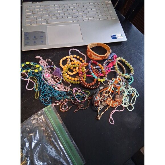 Lot of Bracelet & Necklace Beads Metals Over 2 pounds Crafts All Good - Picture 2 of 4